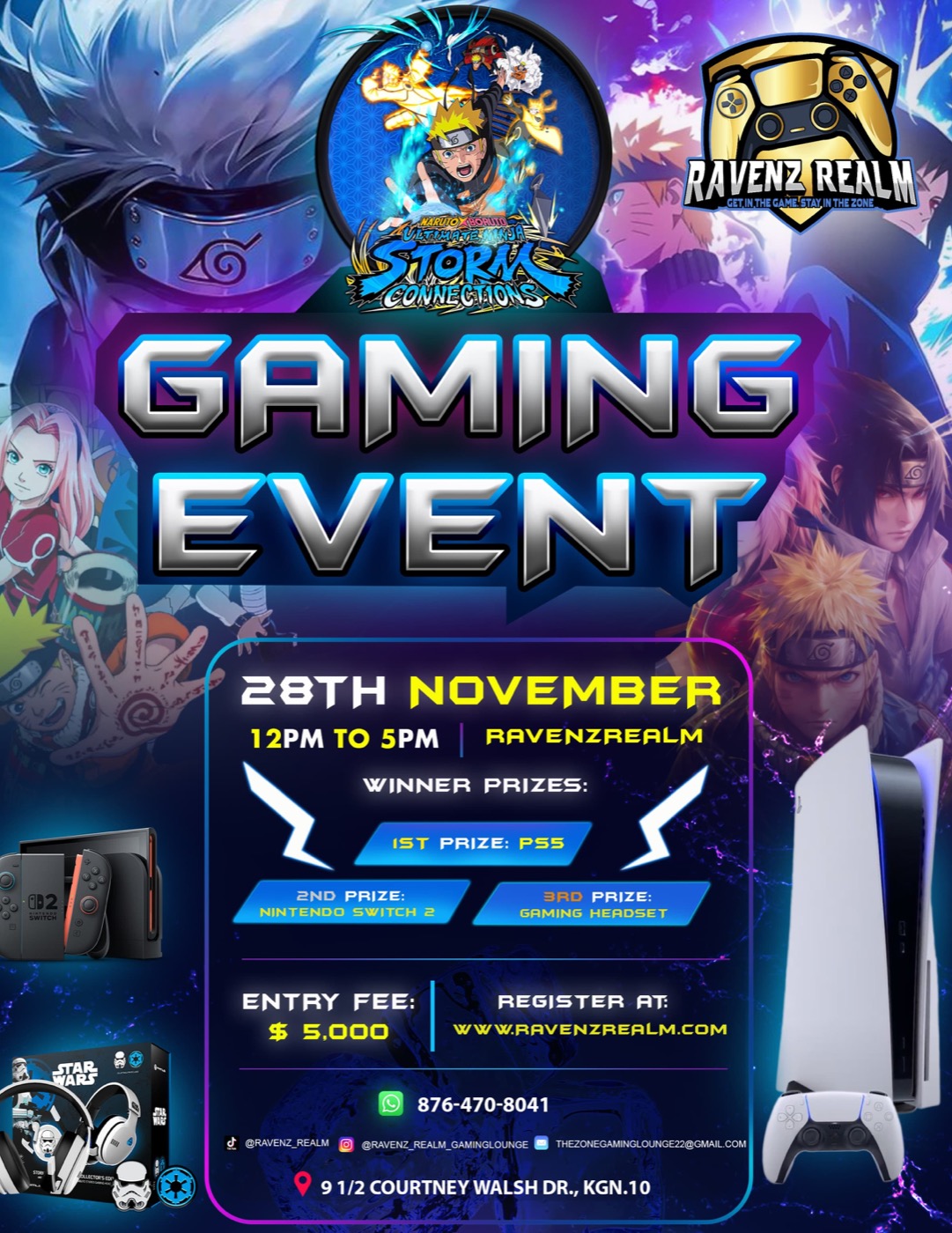 Ravenz Realm Naruto Storm Connections tournament flyer: 28 November 2026